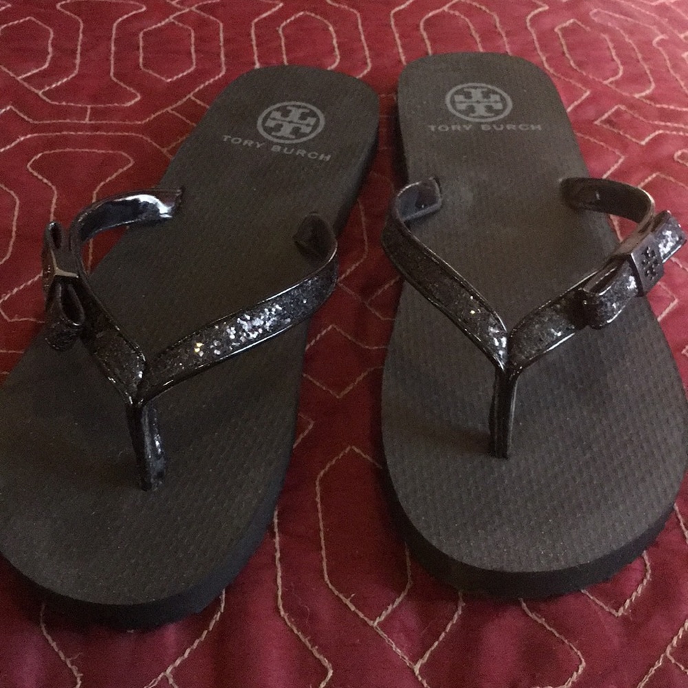 Tory Burch flip flops carey glitter new, no box
